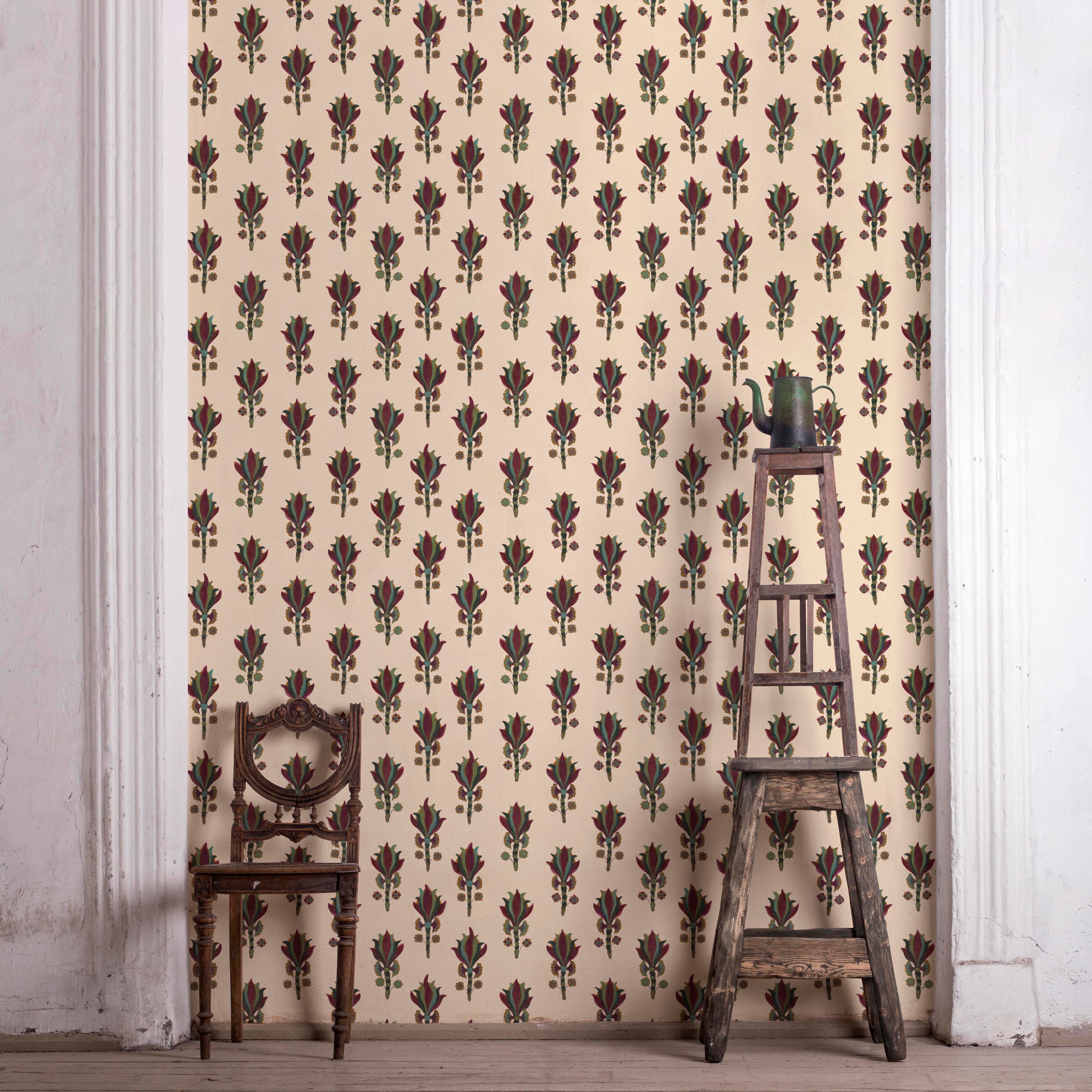 Eco-friendly wallpaper featuring hand-painted botanical design