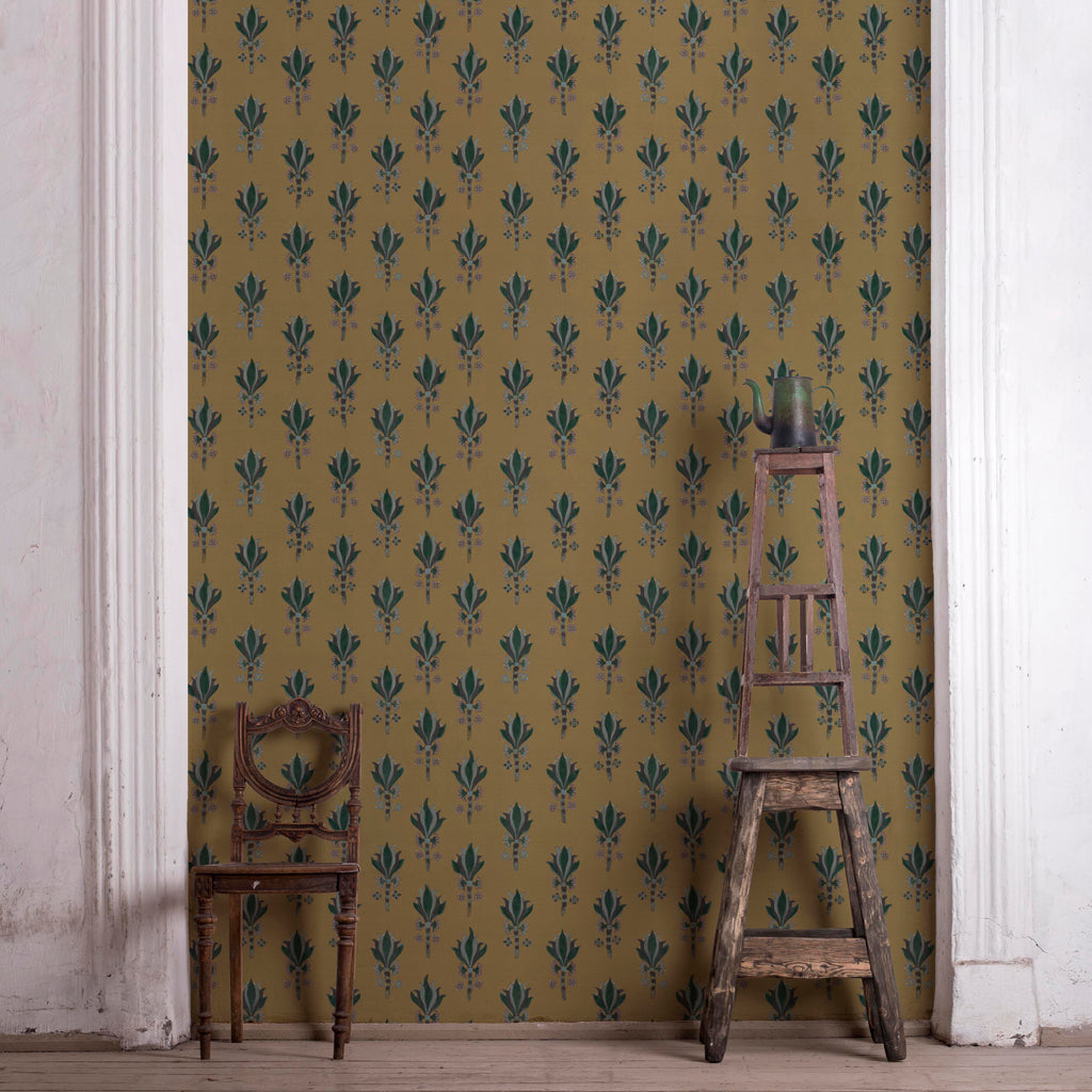 Antiquity hand-painted botanical wallpaper on organic non-woven fibre by Otea