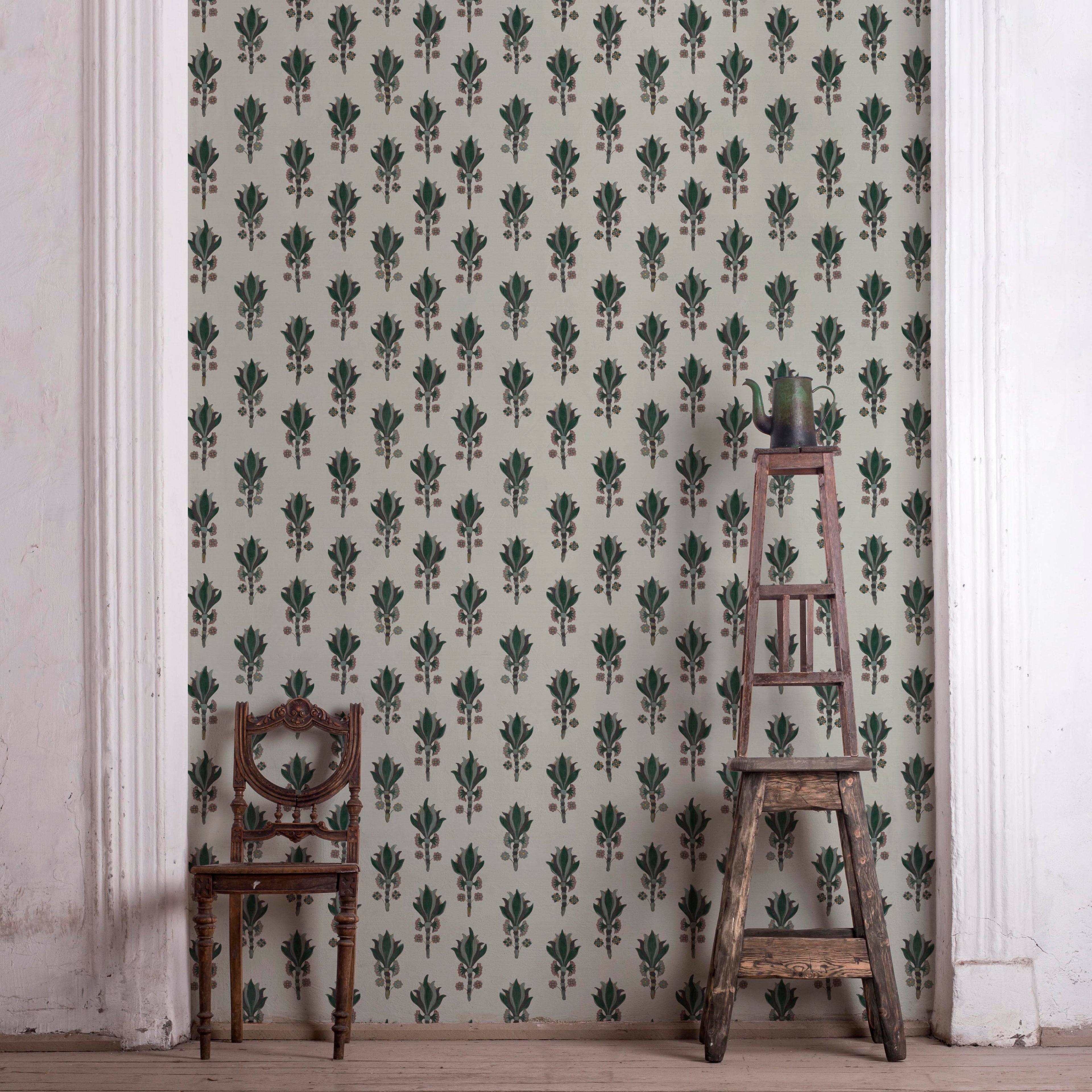 Eco-friendly wallpaper featuring hand-painted botanical design