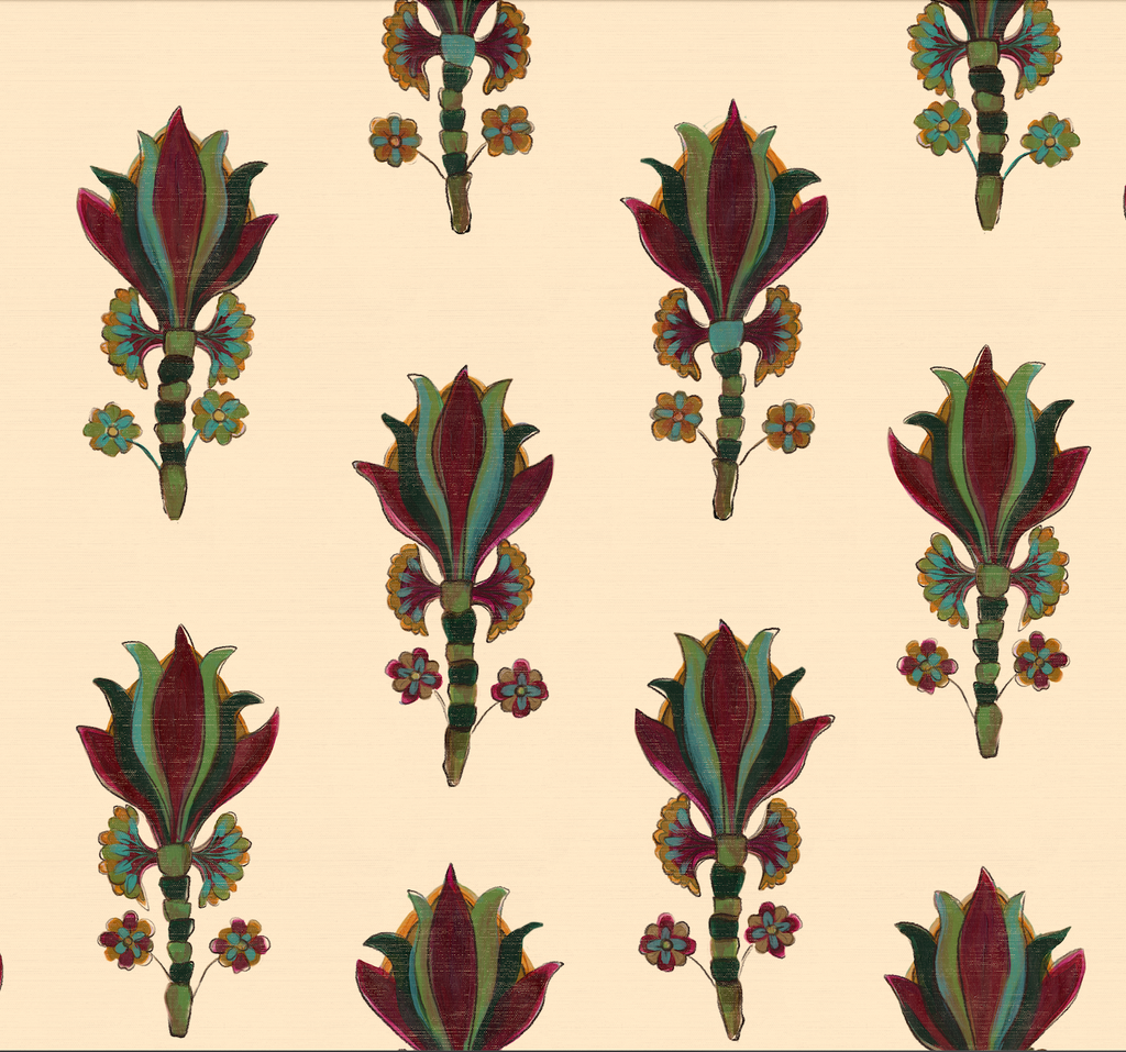 Eco-friendly wallpaper featuring hand-painted botanical design