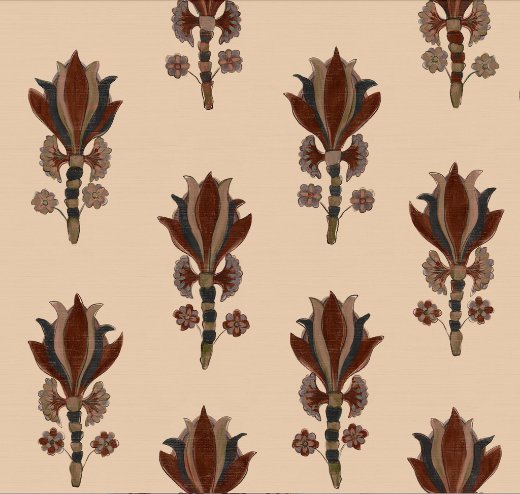 Organic wallpaper with refined hand-painted botanical artwork