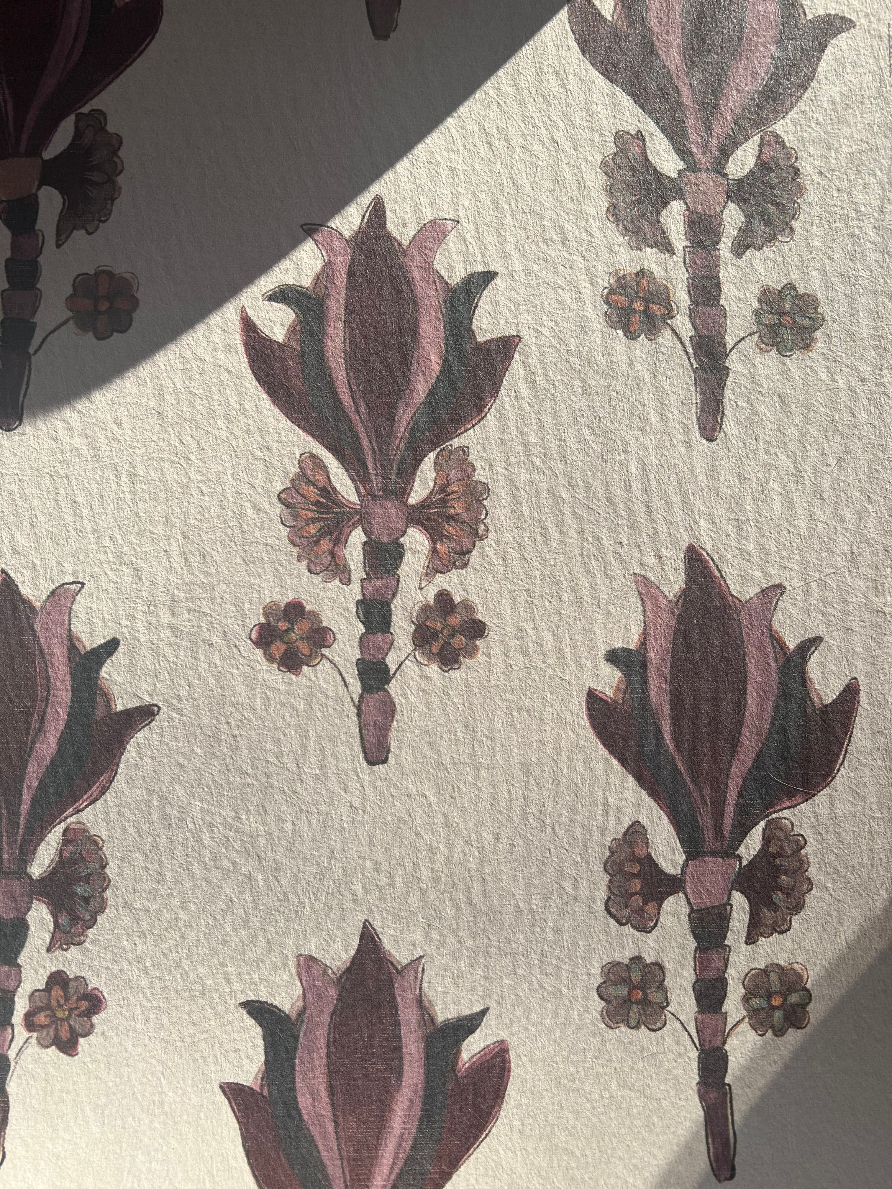 Organic wallpaper with refined hand-painted botanical artwork