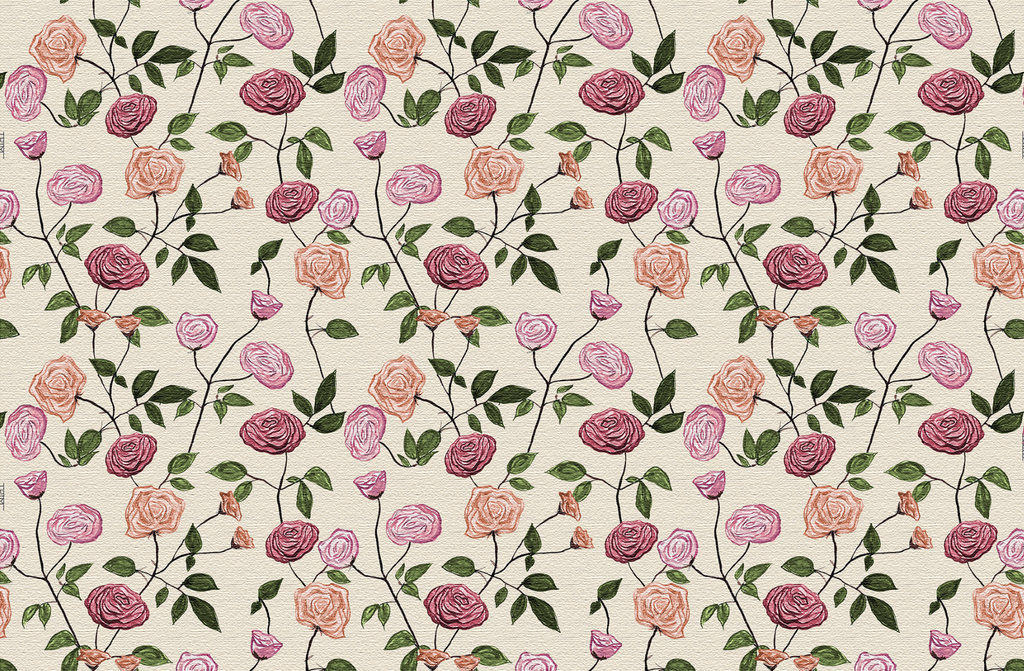 Rose fabric in July — hand-painted botanical rose print on Belgian linen and cotton, OTEA Textiles