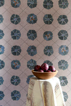 Sustainable wallpaper featuring bold Suzani hand-painted pattern
