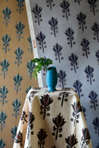 Organic wallpaper with refined hand-painted botanical artwork