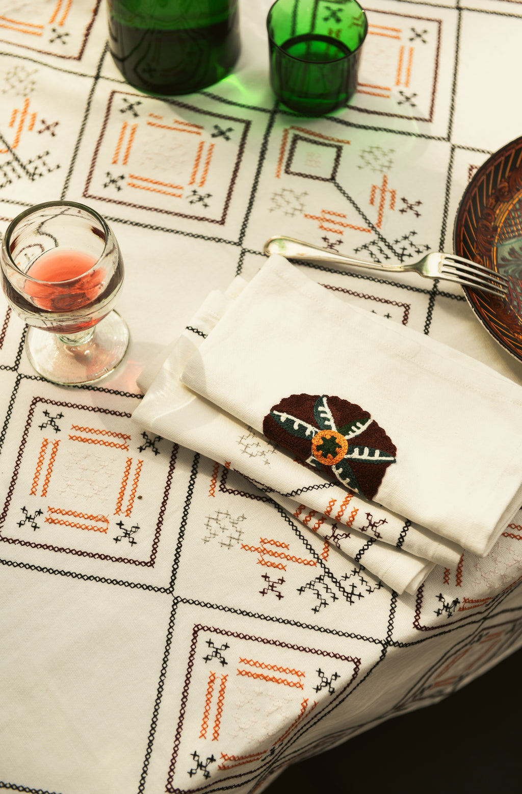 cross stitch embroidered old world tablecloth