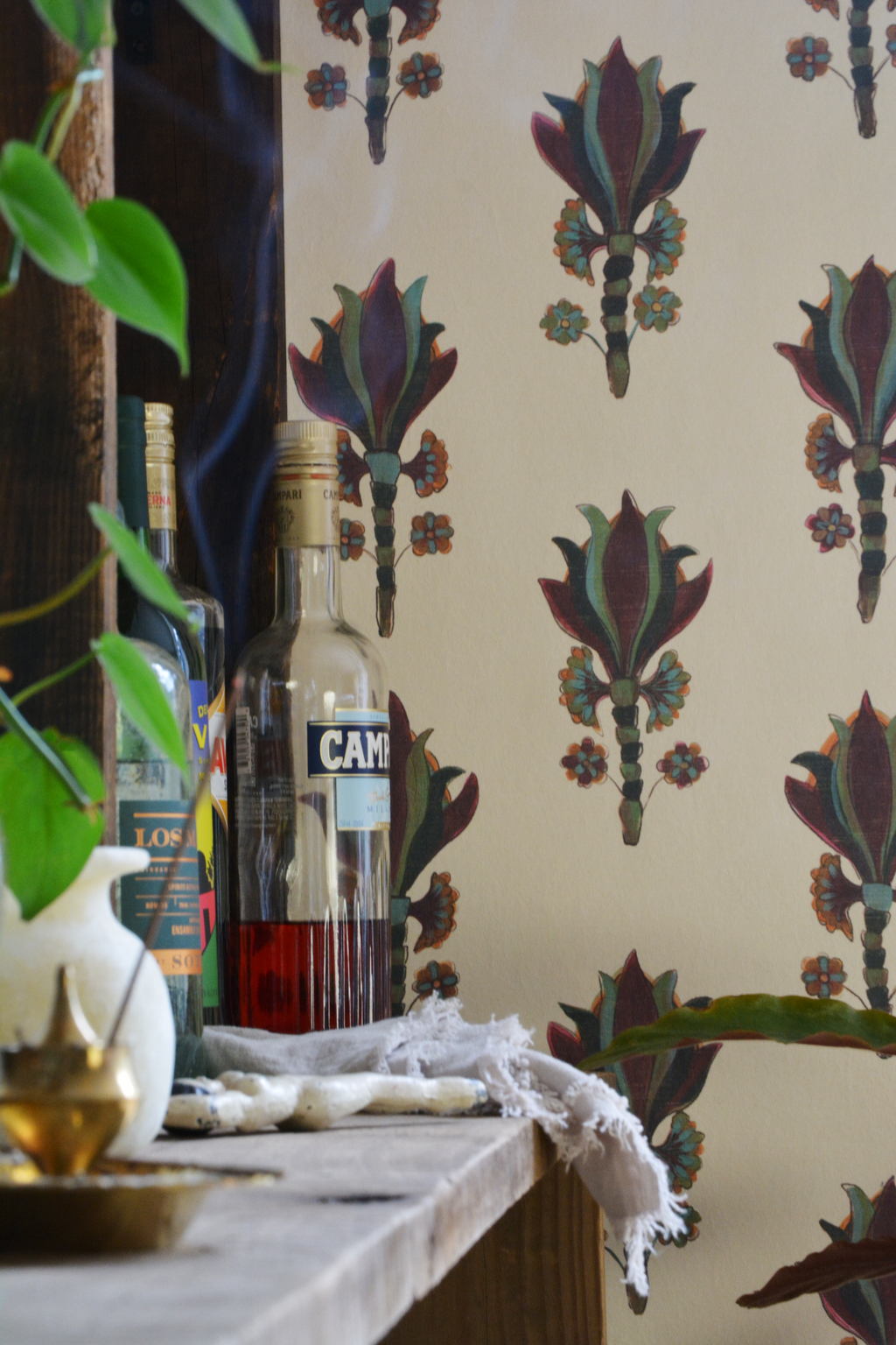 Organic wallpaper with refined hand-painted botanical artwork