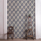 Large-format paisley wallpaper with hand-painted botanical art