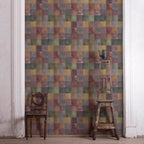 Eco-friendly non-woven fibre wallpaper with tonal check pattern