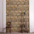 Eco-friendly non-woven fibre wallpaper with tonal check pattern