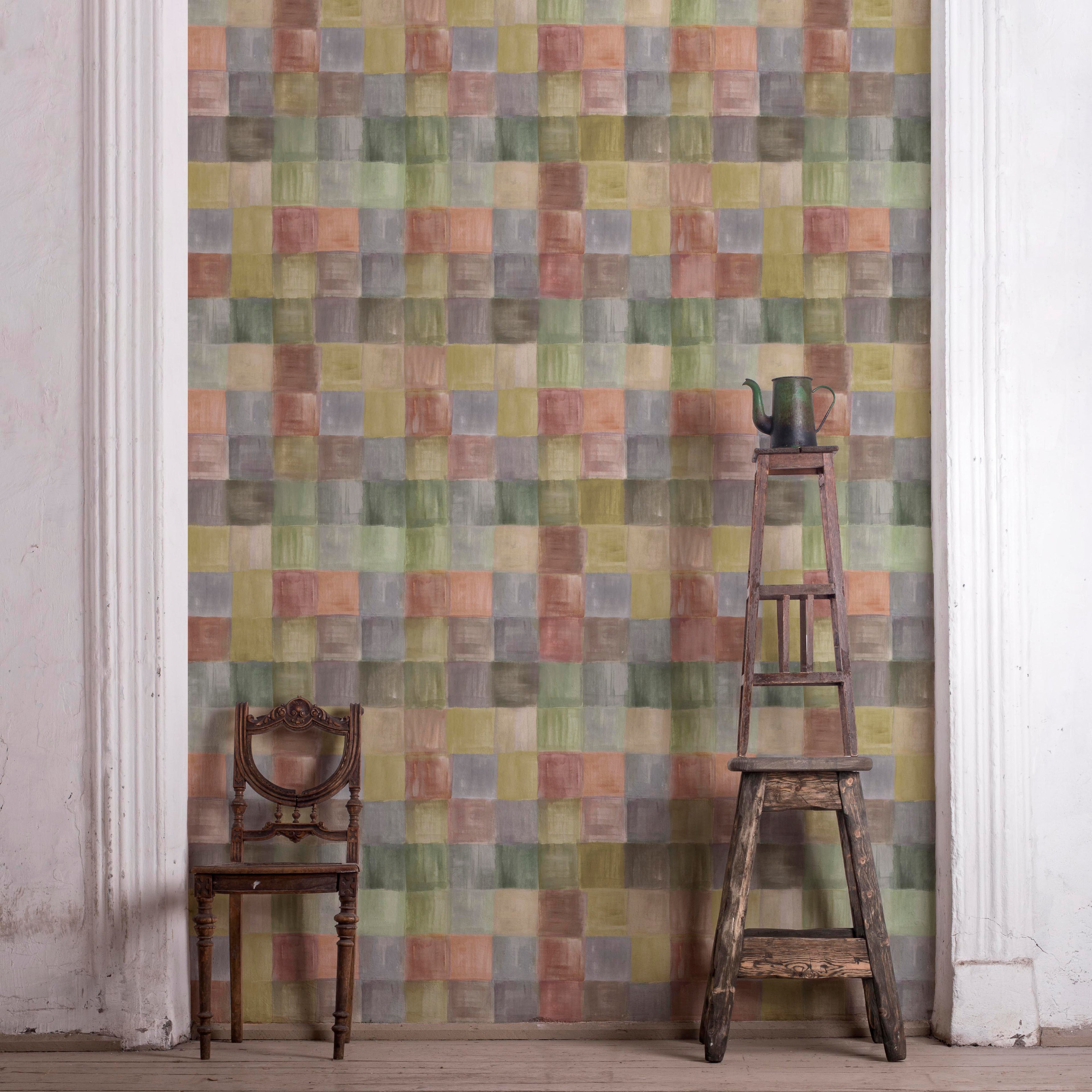 Painterly plaid wallpaper with soft brushstroke texture by Otea