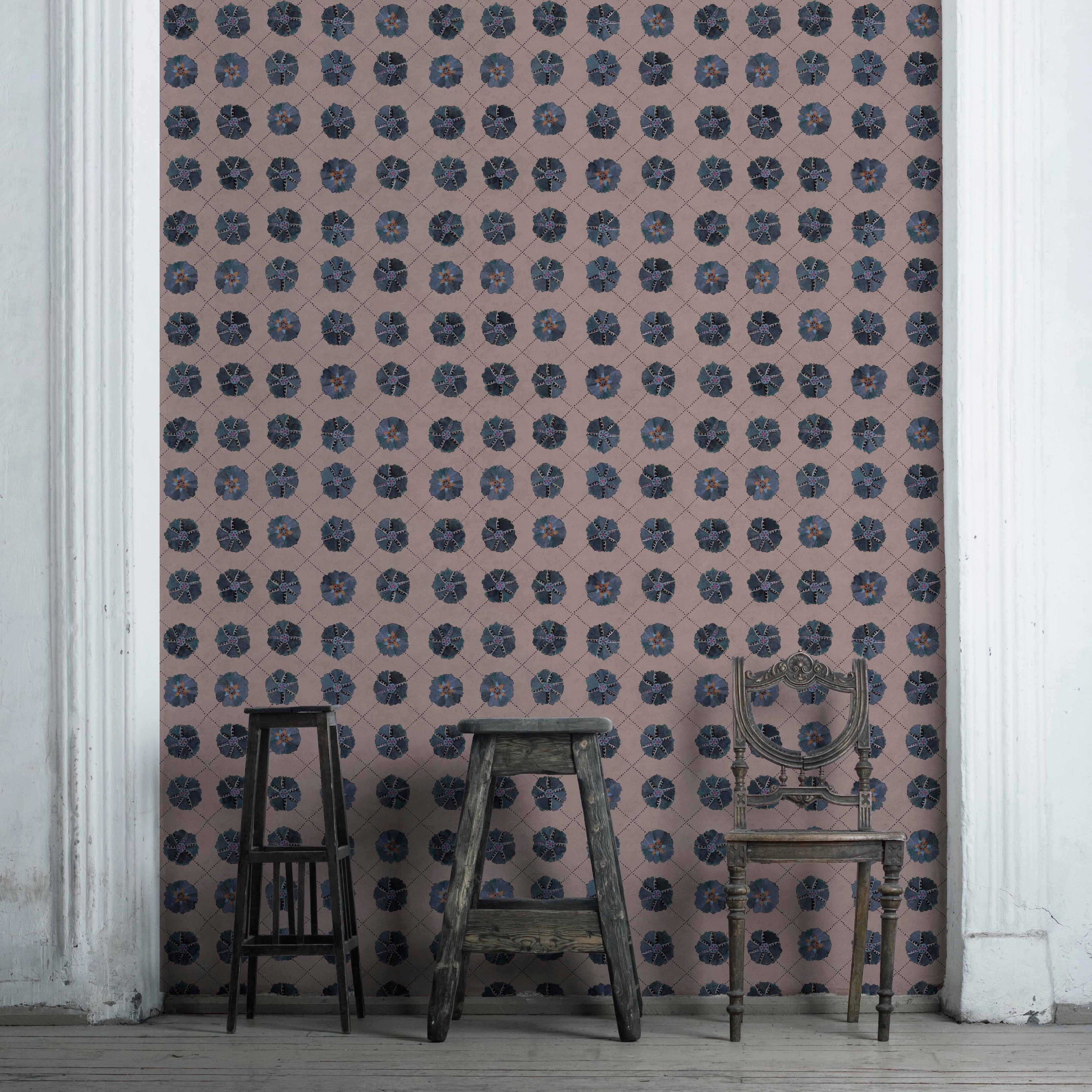 Sustainable wallpaper featuring bold Suzani hand-painted pattern