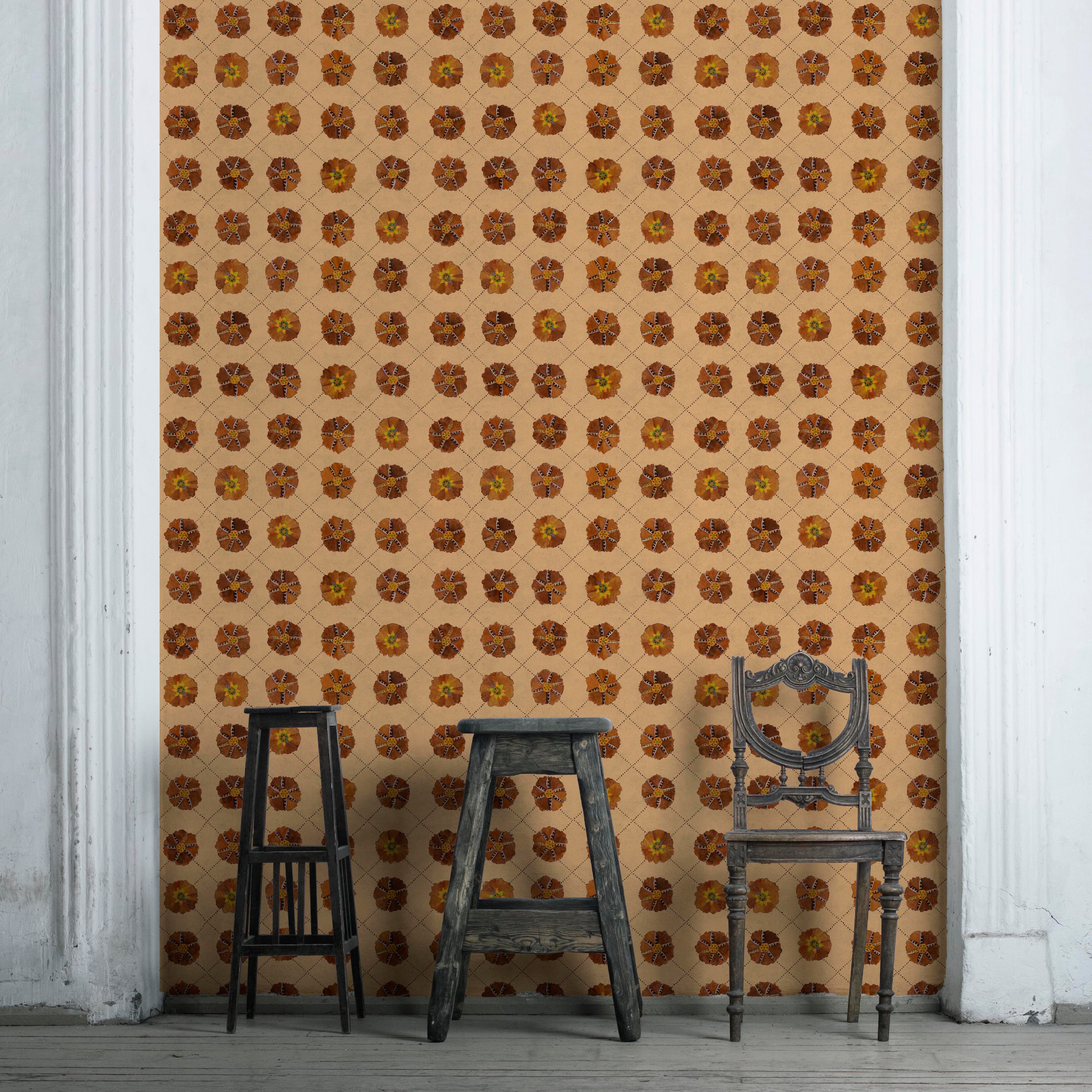 Sustainable wallpaper featuring bold Suzani hand-painted pattern