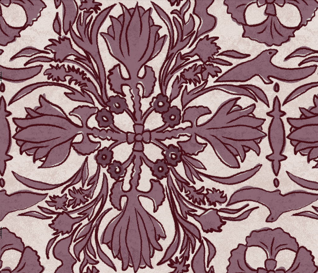 Modern baroque wallpaper with botanical and bird motifs