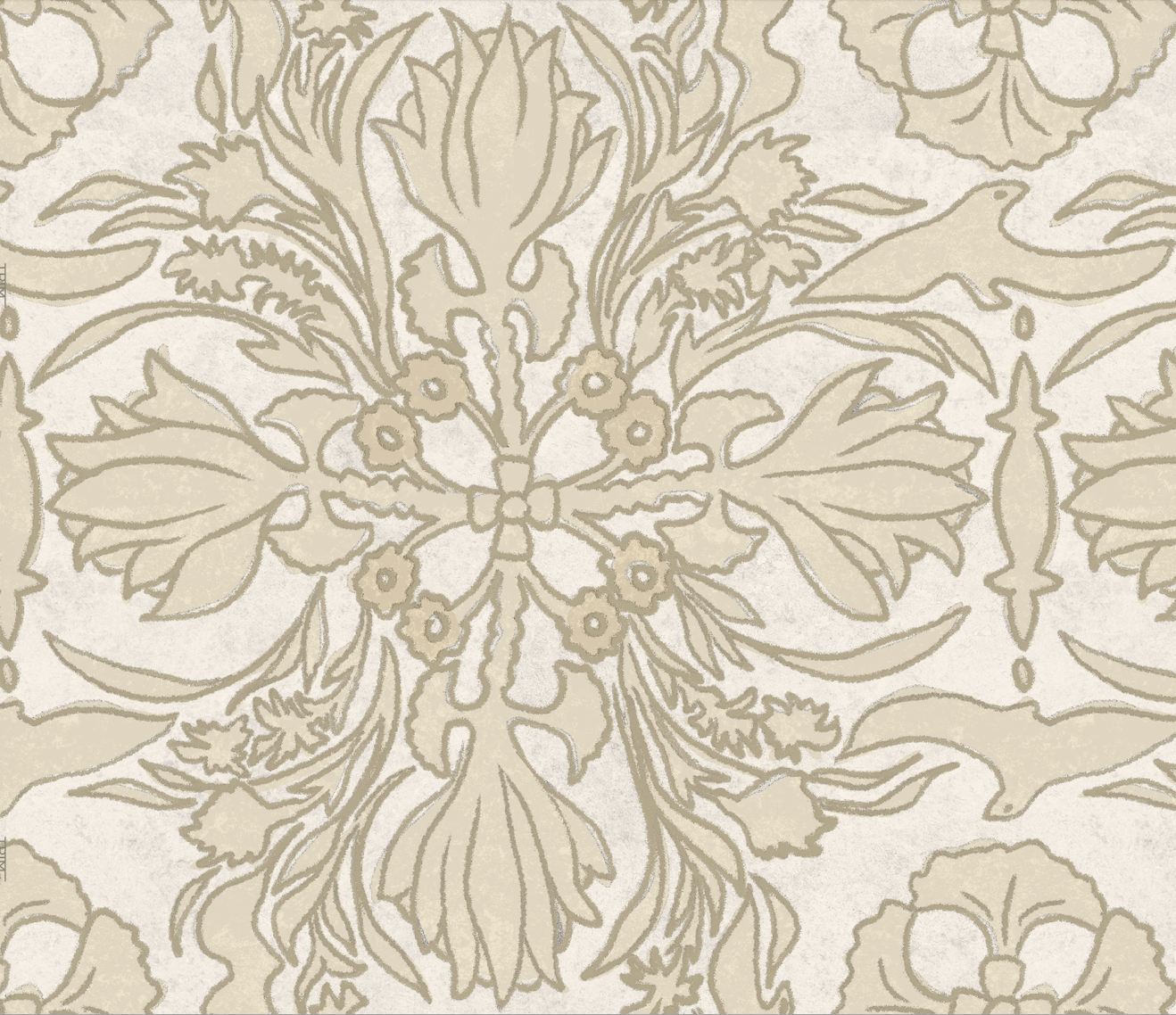 Organic damask wallpaper on agave grasscloth by Otea