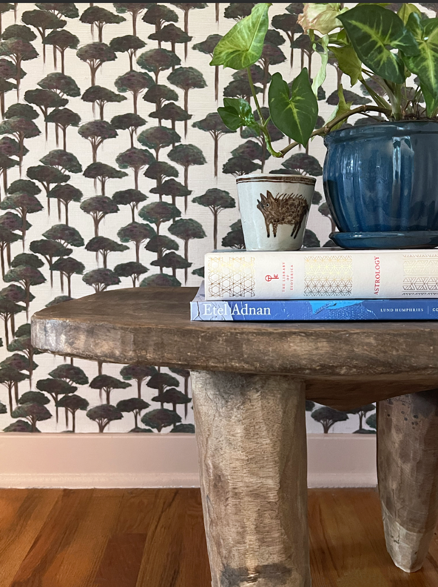Sustainable wallpaper featuring Roman pine tree motif