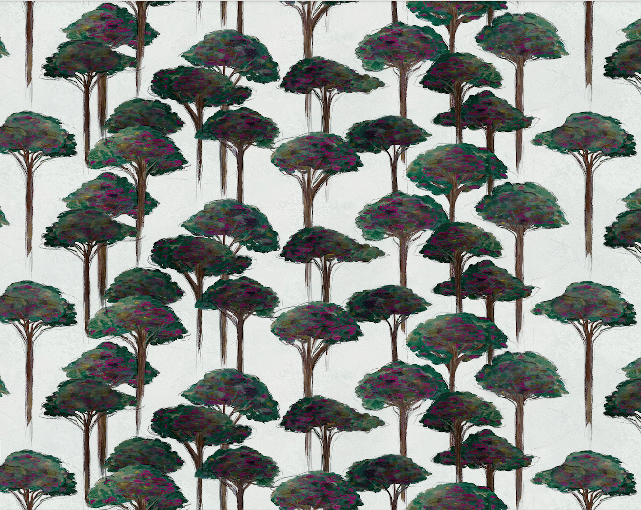 Sustainable wallpaper featuring Roman pine tree motif
