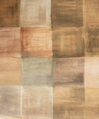A textile pattern featuring a series of square and rectangular shaped tiles in various shades of brown, beige, and gray, resembling a cobblestone path.