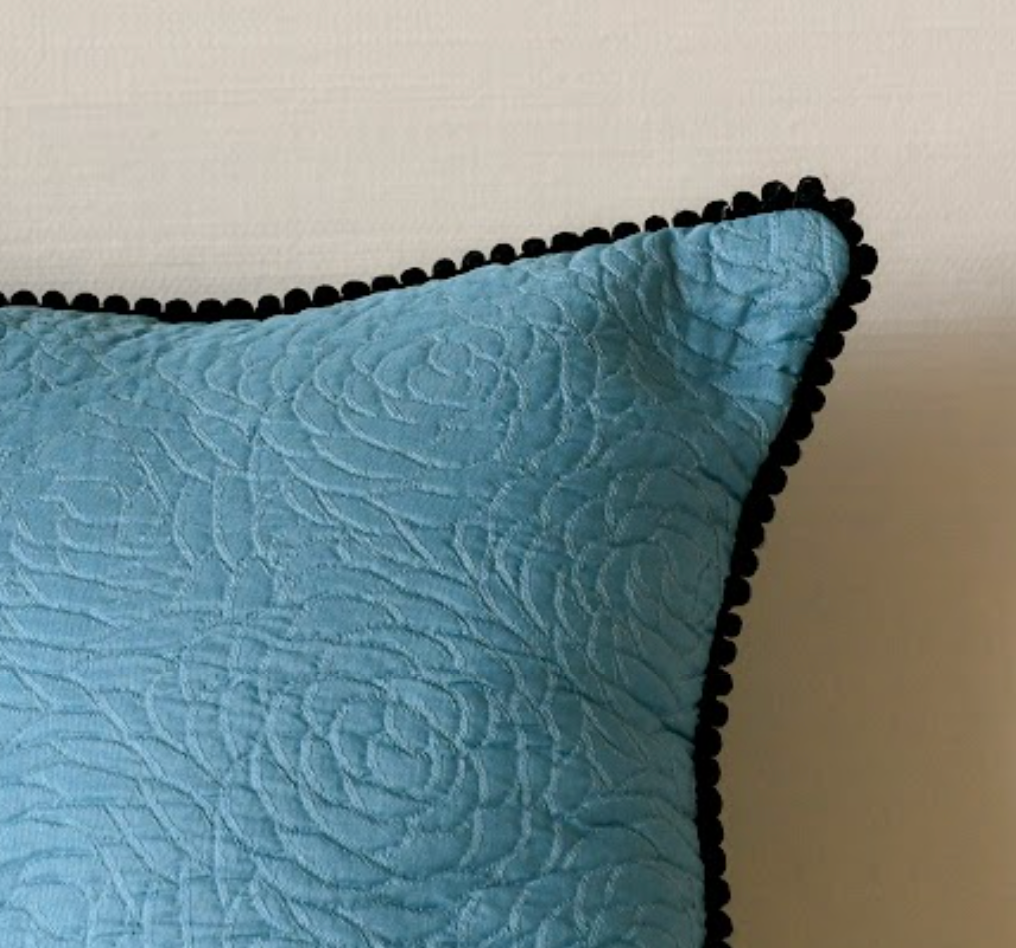 Blue Stamp Floral Pillow