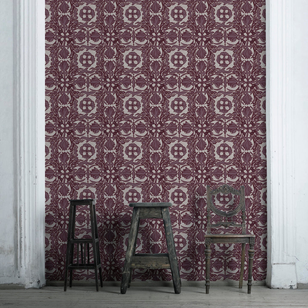Luxury organic wallpaper inspired by vintage silk scarf design
