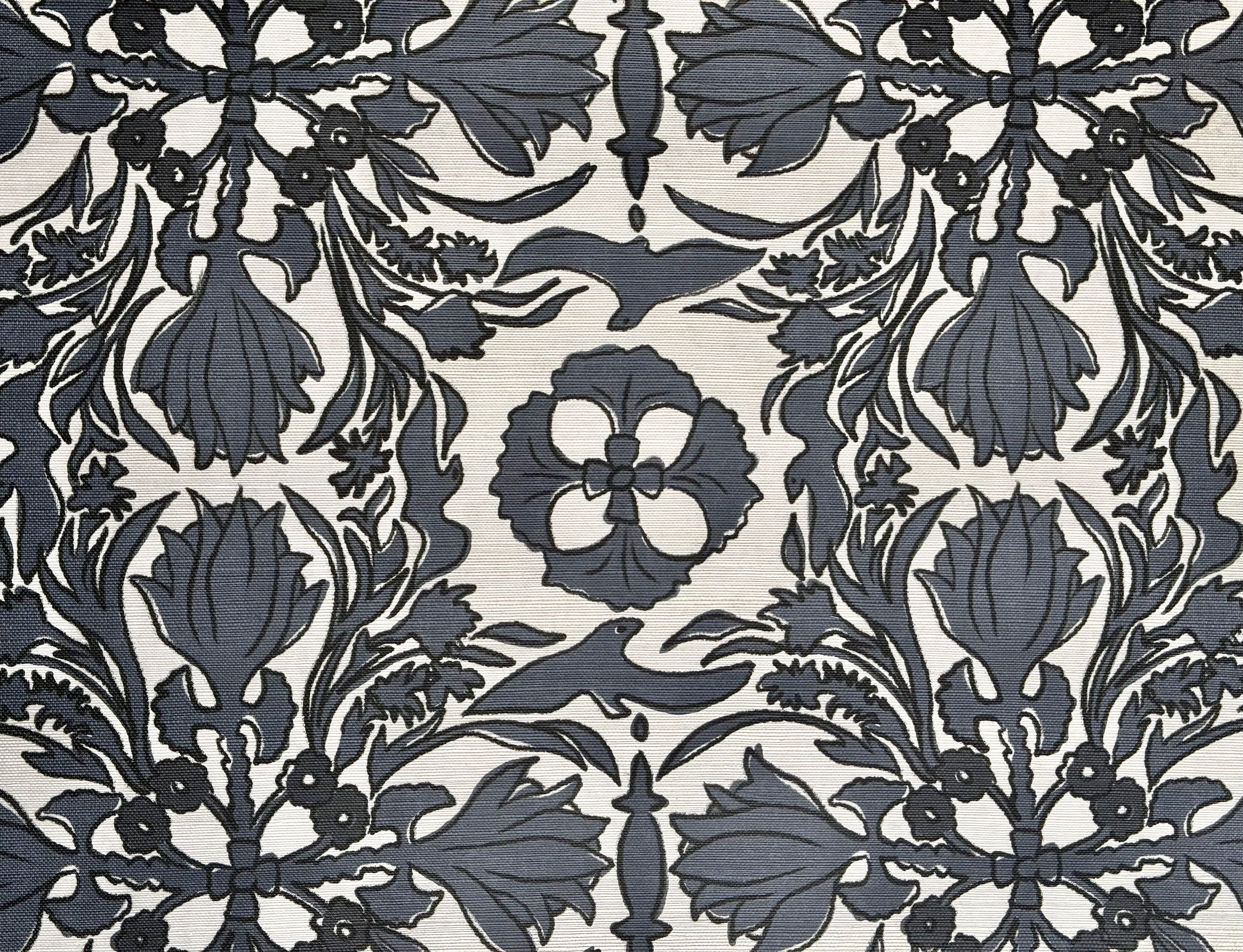 Organic damask wallpaper on agave grasscloth by Otea