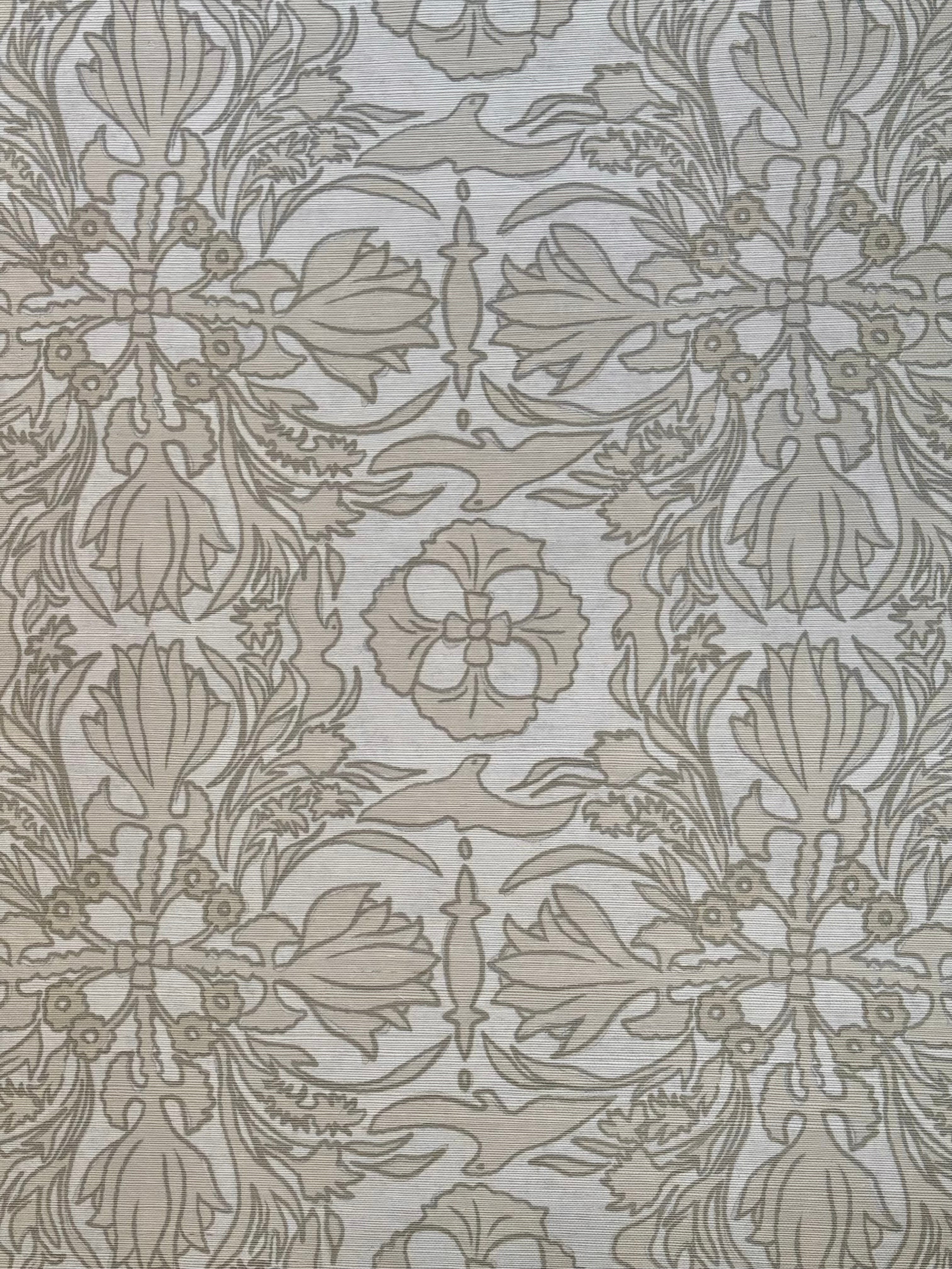 Organic damask wallpaper on agave grasscloth by Otea